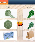 Comparison of Pack Of 50 14 By 8 Inch Heavy Duty Wood Screws With Green Hex Head and competitor alternative with image of hex socket drive bit box.