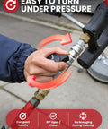 WOJET ball valve for pressure washer, stainless steel, DN10, 3/8 quick-connect, close-up in hand