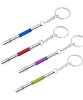 4 Pcs Mini Eyeglass Screwdriver Set 4 In 1 Precision Kit with stainless steel alloy handles in red, blue, purple, and yellow keychains