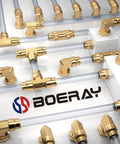 Push To Connect Brass Air Line Fittings Kit 48 Pcs DOT Unions in various sizes with visible straight and angled unions