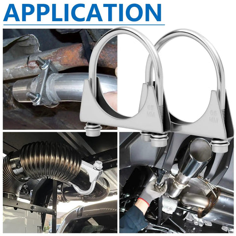 2.5 Inch U-Bolt Exhaust Clamp Saddle Style For Muffler Piping, corrosion-resistant metal, installed on exhaust pipes