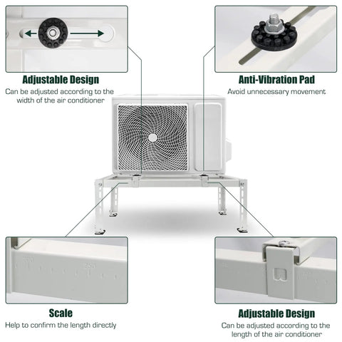 Beefy Ground Stand For Ductless Mini Split AC And Heat Pump, Adjustable 4 To 12 Inch Outdoor Condenser Bracket with Anti-Vibration Pad