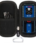 Premium Hard EVA Case With 1680D Exterior For GLM 100 23 Laser Distance Measure 100 Feet And GLM 20 Accessories Portable Storage Bag Case Only, open case with Bosch laser measure and USB cable