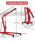 Heavy Duty Hydraulic Engine Hoist And Folding Cherry Picker With Six Swivel Wheels, Straight Up 4400 Lb Portable Crane dimensions and features.