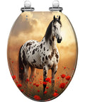 Elongated Toilet Seat Resin for Bathroom featuring a horse design in a field of red flowers.