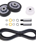 Complete Dryer Drum Roller Kit With Idler Pulley And Belt Replacement Set For Maytag Kenmore Crosley Amana Jenn Air Clothes Dryers Squeak Free Smooth Performance Easy DIY Fix components shown