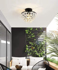 Modern Black Crystal Ceiling Light Fixture Semi Flush Mount Chandelier in living area with plants, E26 Base 110V 60W