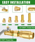 Brass 1/2-inch MNPT to 1/2-inch FNPT pipe adapters set, five lengths (30-100 mm) for tub/shower fittings