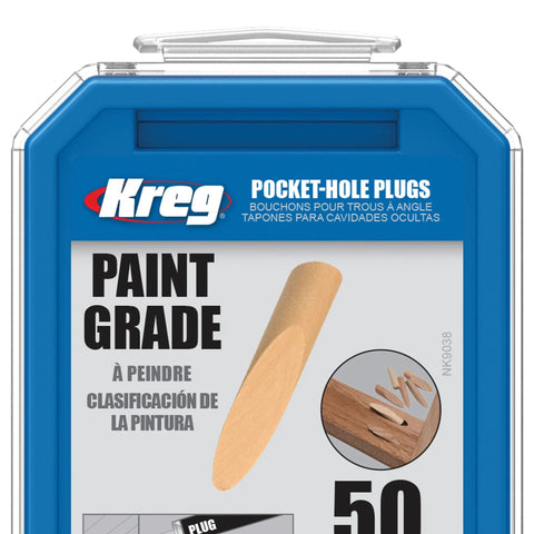 Paint Grade Pocket Hole Plugs For Concealing Exposed Holes In Woodworking Projects, blue package front view