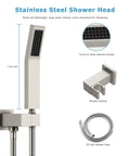 All Metal Shower System With 12 Inch Rain Shower Head And Handheld, stainless steel handheld part, 59 inch hose, and bracket