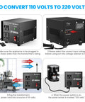 Instructional diagram of Beefy 500W Voltage Converter Transformer For 110V To 220V And 220V To 110V showing plug and switch details.