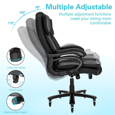 Big And Tall Office Chair 500 Lb Capacity Heavy Duty Desk Chair With High Back Breathable Leather showing adjustment angles