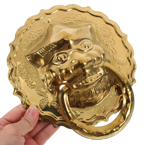 Lion Head Door Knocker And Front Door Pull Handle Brass Decorative Hardware Set Of 2 For Vintage Chinese Style Home Entry No Fuss Install And Smooth Operation With Large Ring