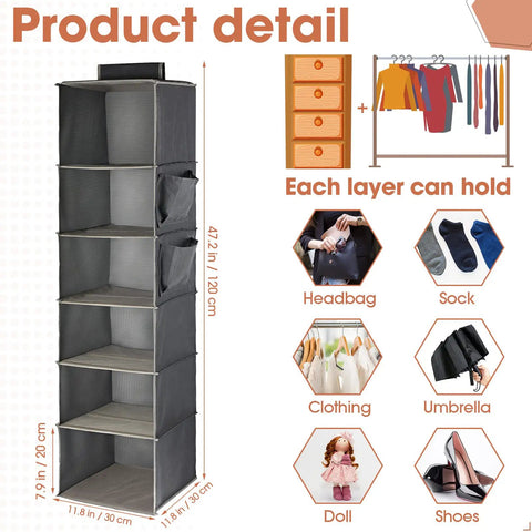 Four Pack Hanging Closet Organizers With Six Compartments And Two Side Pockets Each Collapsible Wide Dorm Shelf Product Detail