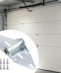 Bad Ass 2 Pack Number One Garage Door Hinges Heavy Duty 14 Gauge Galvanized Steel showcasing hinge with screws and garage door.