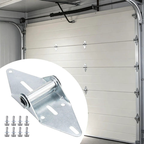 Bad Ass 2 Pack Number One Garage Door Hinges Heavy Duty 14 Gauge Galvanized Steel showcasing hinge with screws and garage door.