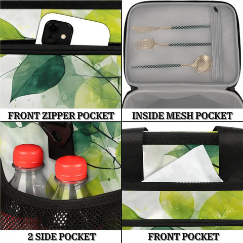 Insulated Picnic Backpack Lunch Bag For On The Go Keeps Food Fresh with 12x8.7x10 Inch Capacity showing pockets and compartments