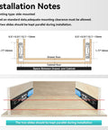 Diagram showing installation notes for Push To Open Soft Close Drawer Slides 1 Pair, Full Extension Ball Bearing Side Mount.