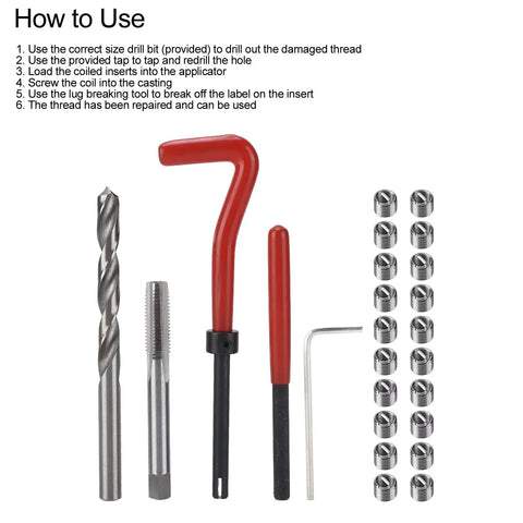 Heavy Duty M8x1.25 Thread Restore Kit With Drill Bit Twist Reamer And Hex Wrench For Screw Hole Repair And Motor Machine Maintenance Hand Tools That Fix Stripped Threads Like A Boss Without Hassle. M8x1.25 repair kit with drill bit, tap, insert tools and coil inserts