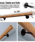 Three Foot Wooden Stair Handrail For Indoor Outdoor Use, Sturdy Wall Mount Guardrail with Stainless Steel Brackets