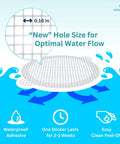 Illustration of Disposable Shower Drain Hair Catcher Mesh Stickers Peel And Stick Drain Strainers with hole size detail and features.