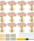 Four Leaf Clover Cabinet Knobs 12 Pack Zinc Alloy Drawer Pulls With Pink Surface And Golden Base For Dresser Wardrobe And Vanity Includes 6 Screws And Dual Purpose Screwdriver In 32mm Size For Quick Home Makeover
