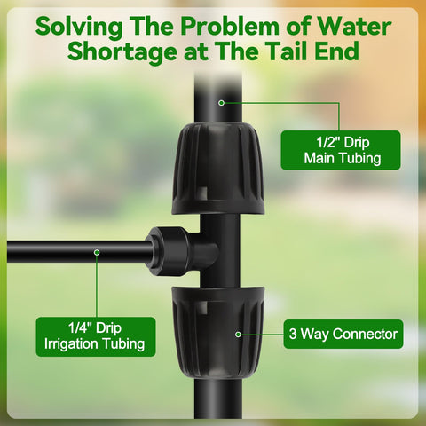 8-Pack 1/2 To 1/4 Inch Drip Irrigation Fittings Barbed Tee Quick Connector Kit with 3-Way Connector and Main Tubing Setup