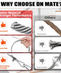 Beefed-Up 550 Ft One Eighth Inch T316 Stainless Steel Cable for Railing Kit comparison showing rust-proof and burrs-free features