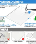 Upgraded W11130203 Freezer Glass Shelf Replacement with tempered glass and curved edges, hammer durability test shown.
