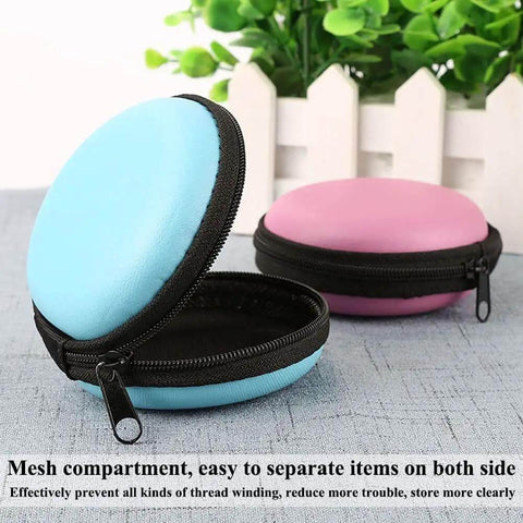 Portable Round Zippered Tech Case For Earphones USB Cables And Hard Drive Hella Durable Eva Shell with blue and pink pouches