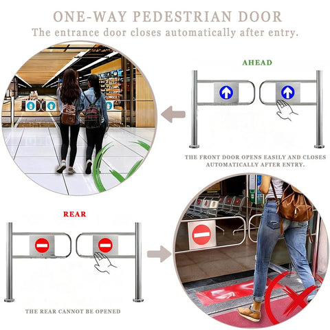 Heavy Duty Self Closing Swing Gate With Spring Loaded Security And One Way Post Mount Rig For Yards Warehouses Or Industrial Fences, pedestrian entry instructions.