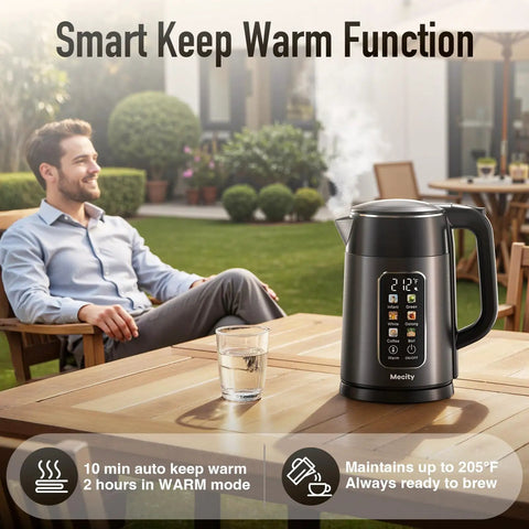 Electric Kettle 1.7L With Clear Touch Screen Temperature Control, No Plastic Contact With Water, Six Preset Temperatures For Tea