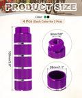 4 Pack Aluminum Alloy Bicycle Pegs For Three Eighths Inch Axles With Anti Skid Grip Fits Front And Rear For BMX Mountain Dirt Bikes Dope Green Purple, showing purple peg dimensions and texture.