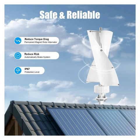 Portable Vertical Axis Wind Turbine Generator 12V 24V, 100W Max Power IP67 Weatherproof installed on rooftop