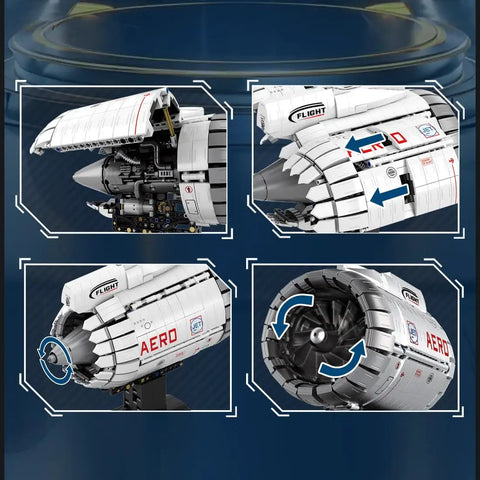 Close-up of Turbofan Jet Engine Building Brick Set That Really Runs, 1813 Pieces to Build Your Own MOC Engine, showing internal details.