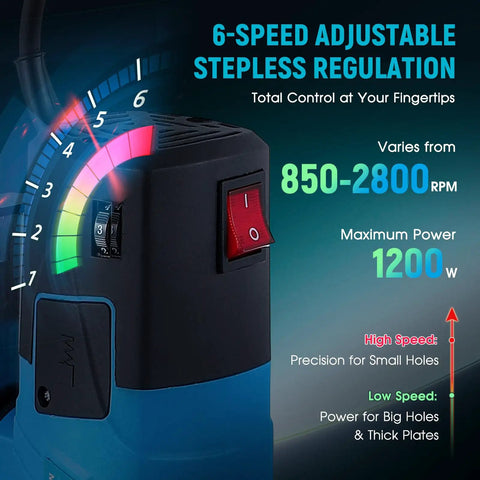 Mini Benchtop Drill Press With 6 Speeds And 2800 RPM For Metal Wood And DIY Projects 1200W Power indicator display
