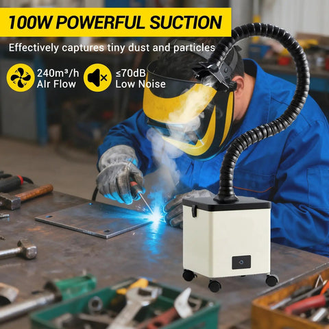 Welder using Powerful 100W Solder Smoke Fume Extractor with 3 Stage Filtration, 240 M3 Per Hour Airflow in workshop