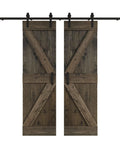 DIY Knotty Pine Wood Double Sliding Barn Door With Hardware Kit For 60 X 84 Inch Opening Aged Barrel Finish