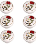 Ceramic Flower Drawer Knobs Six Pack Vintage Floral Cabinet Knobs For Dresser Door Kitchen featuring red rose design.