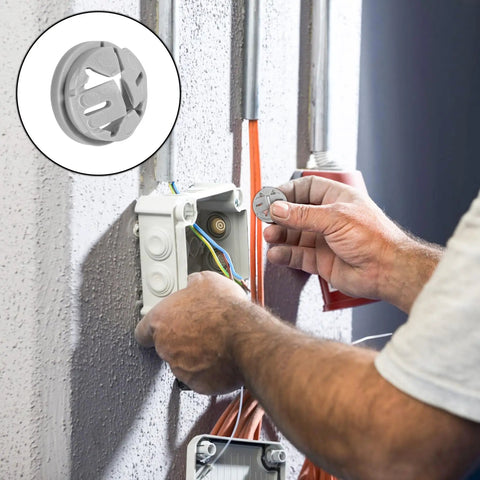 Thirty Five Pack Non Metallic Push In Cable Connectors For Three Eighths Through Half Inch Electrical Conduit Work Gray Plastic Bulk Wire Fittings For Knockouts in use connecting wires.