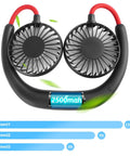Neck Wearable Portable Fan With 2500mAh Battery USB Rechargeable Hands Free Dual Head Rotatable Mini Face Cooling Personal Fan