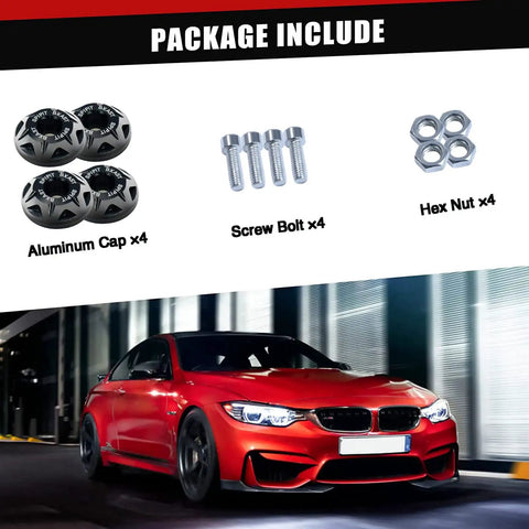 Top Shelf M6 License Plate Screws 12 Piece Kit Slick Black CNC Machined Aluminum Alloy set including caps, bolts, and nuts.