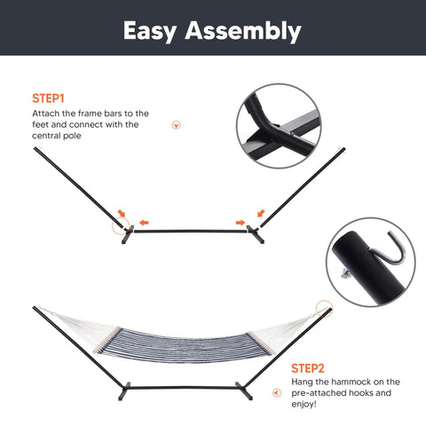 Assembly instructions for Heavy Duty 12 Ft Hammock Stand With Portable Steel Cube Frame, 475 Lb Capacity, Easy Setup Black.