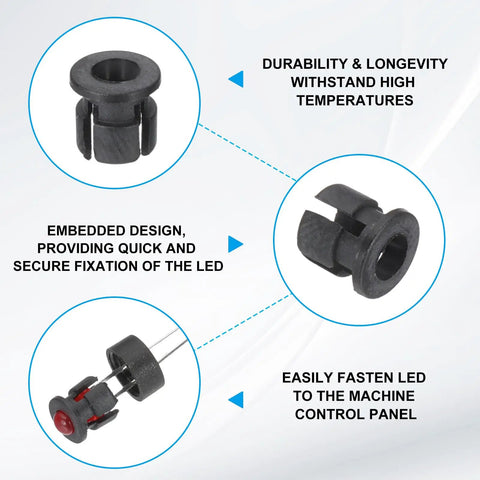 3mm LED Holder Kit Set with 50Pcs Plastic Clip Mount Bracket Circle Cover Bezel For Lamp Bulb Panel Display Black Flat Clip Style Durable ABS Plastic Construction Snap In Clip Design Easy Mount and Secure LED Display Accessories, black ABS clip holder