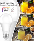 Outdoor Dusk To Dawn LED Light Bulbs 11W Auto On Off Sensor Daylight 5000K A19 With E26 Base 4 Pack showing high CRI performance