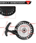 Dimensions of Beefy Aluminum Alloy Easy Recoil Pull Start Starter for 47cc 49cc engines with detailed measurements in black finish