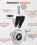 Set Of 5 3 Inch Office Chair Caster Wheels With Precision Ball Bearings And Polyurethane Coating For Quiet Glide On Carpet Hardwood Tile And Laminate Floors Easy Tool Free Installation Not For IKEA product details with universal stem and precision bearings