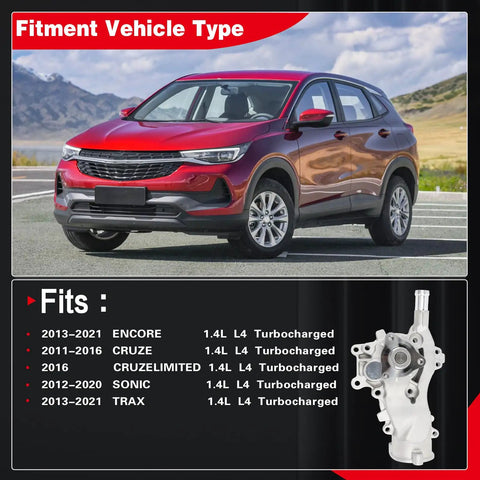Red SUV compatible with Water Pump Thermostat Kit Drop In Direct Replacement For 2013 2020 Encore And 2011 2016 Cruze 2016 Cruze Limited 2012 2020 Sonic And 2013 2020 Trax L4 1.4L Turbo Engine Premium Quality