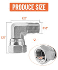 Racewill 5-pack 90-degree hydraulic elbow adapter, 1/4in NPTF male to 1/4in NPSM female, with cover (front view)
