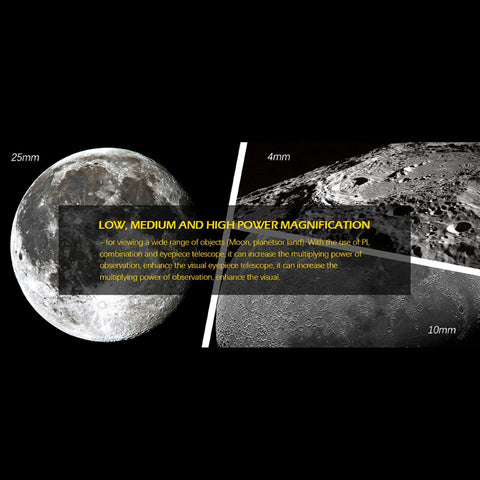 1.25 Inch Plossl Telescope Eyepiece Set With 10mm And 25mm Plossl Eyepieces And 2x Barlow Lens showing lunar magnification